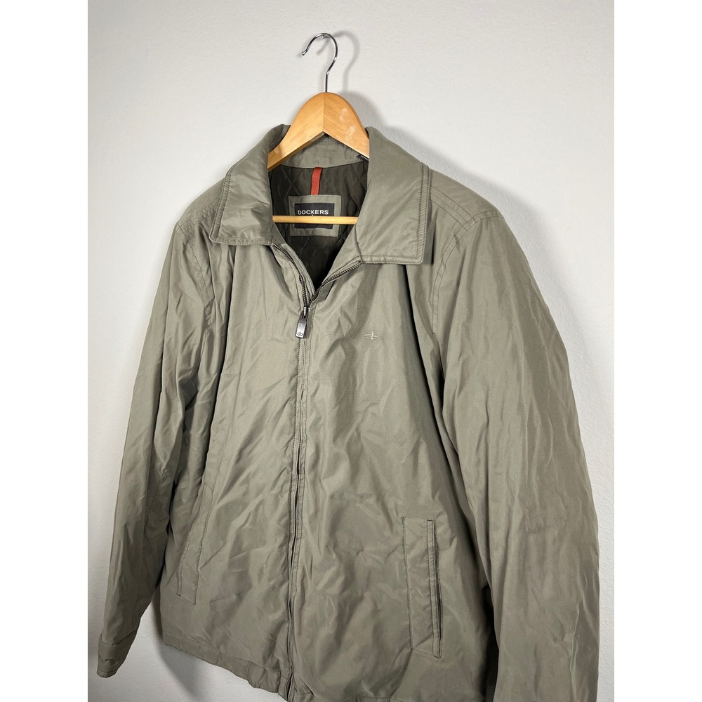 Dockers Mens Olive Green Full Zip Golf Jacket Quilted Lining Size Large - Picture 2 of 6